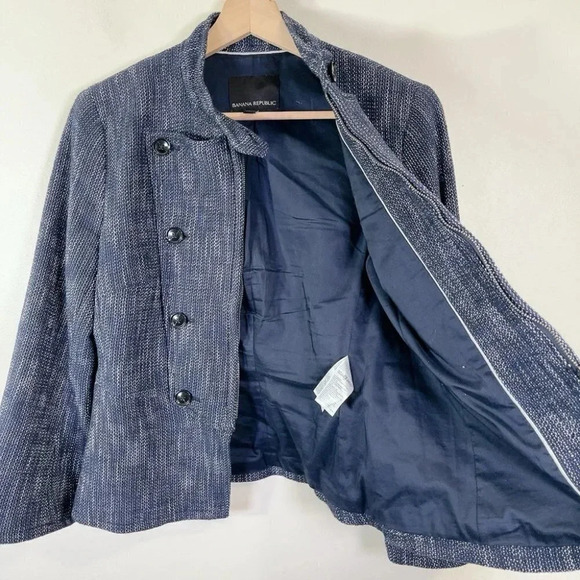 Banana Republic Cotton Tweed Heatherd Blue Military Jacket - Picture 14 of 16